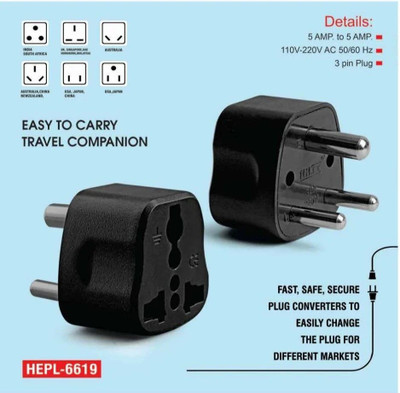 k d tarders Universal Travel Adapter 3 Pin International Plug Converter| Compact & Safe Three Pin Plug(Black)