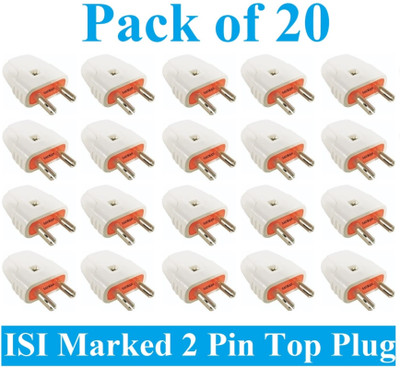 Sauran Pack of 20 Premium Quality Male 2 Pin Plug Top (PRE62.4) Two Pin Plug(White)