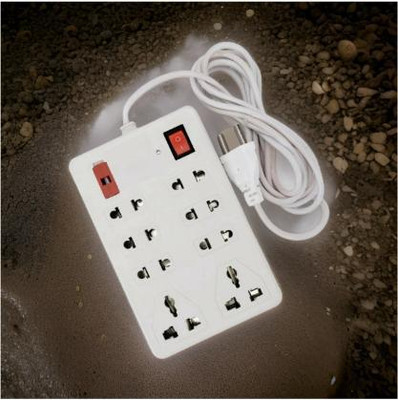 TOOLART Pin Flex Box with Indicator & Handle 8 Socket Extension Boards Ug65 Power Plug(White)