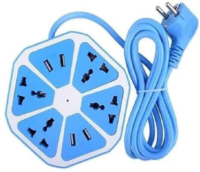 TRENDWAVE TW Hexagon Power Socket Extension with 4 USB Hexagon Electrical Extension Cord 4 Power Socket with 4 USB Port Three Pin Plug(Blue)
