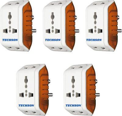 Techson 6A 3 Pin Multi Plug Socket Travel Adapter with Universal Socket PACK-5 ,,Multi Plug 3 Pin Extension Socket Three Pin Plug(White)