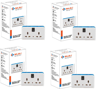 BAJAJ 4 WAY MULTY PLUG 6A PACK OK-04 Three Pin Plug(White)