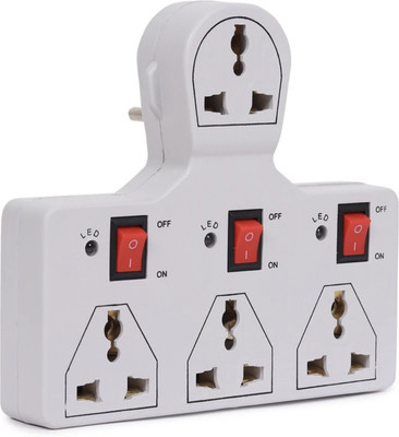 k d tarders 3+3 PLUG 01 4 Socket plug with 3 Switches 6A Multiplug for Home, Office & Travel Three Pin Plug(White)