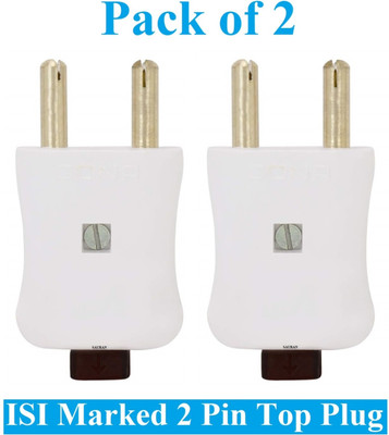 Sauran Pack of 2 Pieces Male 2 Pin Plastic Plug Top (ESP105) For Home, Office etc. Two Pin Plug(White)