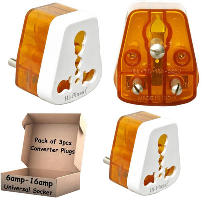 HI-PLASST (3PCS) BIG SIZE 15A Plug , 3 Pin Universal Socket Conversion Plug Worldwide Adapter 6ampere to 16ampere 3-Pin International 16 amp Socket for Big Size 16 A Plug Top Three Pin Plug(Orange, Brown)