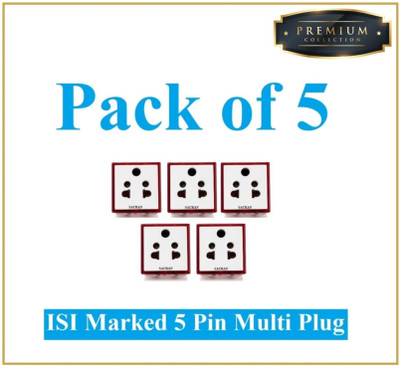Sauran Pack of 5 Premium Quality 5PIN 6A Multiplug Traveler (PRE81.2) Three Pin Plug(White, Red)