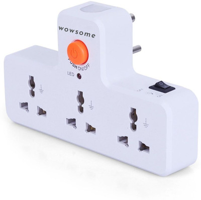 WOWSOME 3 Universal Socket Multiplug with 1 Master Switch Indicator and Led Light on Top 3  Socket Extension Boards(White, 0 m)