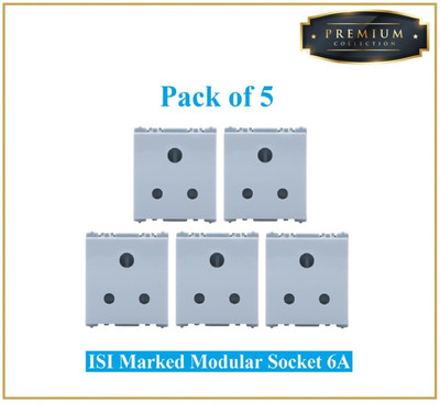Sauran Pack of 5 Premium Quality 6amp Modular Socket (PRE28.2) 6 A Three Pin Socket