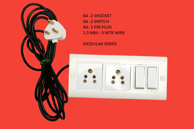 cromium 6 MODUL 2+2 SWITCH SHOCKET 5 MTR WIRE M213 6 A Five Pin Socket