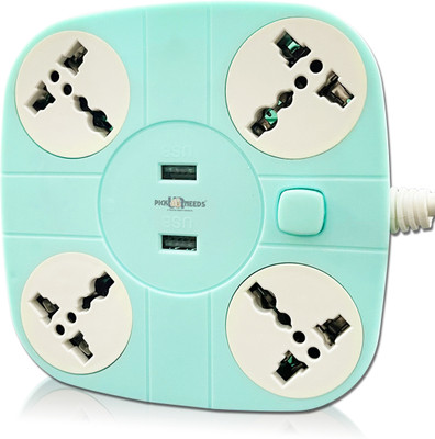 Pick Ur Needs Extension Cord/Board with 2 USB Ports+4 Socket Heavy Duty Extension Board Green 10 A Three Pin Socket