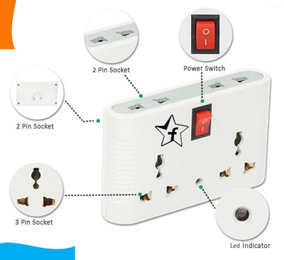 Flipkart SmartBuy 3 Pin MultiPlug Point ||Universal Sockets and 1 Switches (White) 4  Socket Extension Boards(White, 0 m)