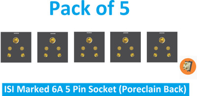 Sauran Pack of 5 6A 5 Pin Socket Modular Black (EAP66.2) 6 A Five Pin Socket
