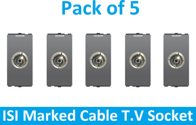 Sauran Pack of 5 Black Cable T.V Socket (EAP119.2) 6 A Single Pin Socket