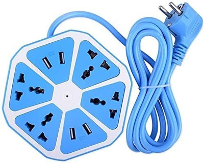 Qolic Hexagon Shape Extension Board with 4 Sockets & 4 USB Ports-Home and Office 10 A Three Pin Socket