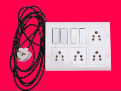 cromium 12 modular 4 shocket 4 switch with 5mtr wire 6A fitted M115 6 A Five Pin Socket