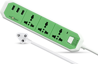 Pick Ur Needs Extension Cord/Board/Power Strip For Electronic Devices With 3 USB Port & 3  Socket Extension Boards(Green, 2 m, With USB Port)