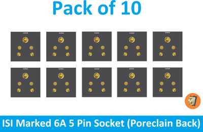 Sauran Pack of 10 6A 5 Pin Socket Modular Black (EAP66.3) 6 A Five Pin Socket