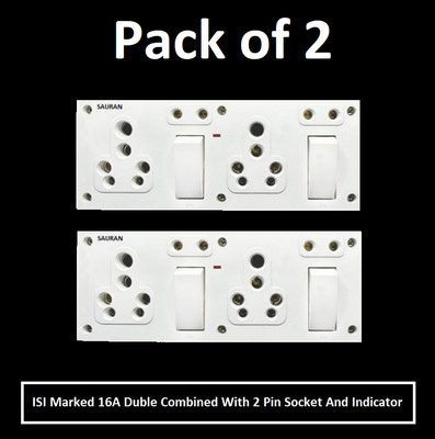 Sauran Pack of 2 16A Double Comined With 2 Pin Socket And Indicator (EAP190.1) 16 A Five Pin Socket