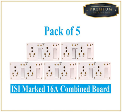 Sauran Pack of 5 Premium Quality 16A Combined Extension Board With Wire PRE88.3 16 A Six Pin Socket