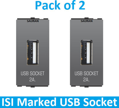 Sauran 2 Pcs USB Socket Modular Black (EAP120.1) 2 A Single Pin Socket