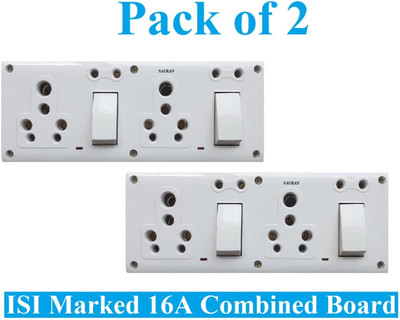 Sauran Pack of 2 16A Combined Extension Board With Wire(4 Socket, 2 Switch) ESP43 16 A Six Pin Socket