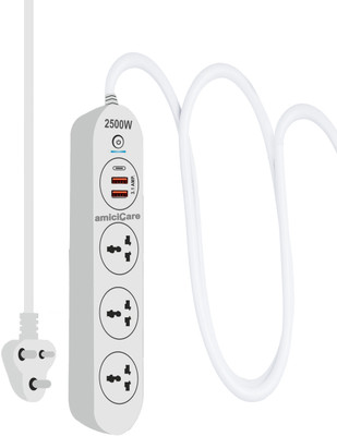 amiciTools ElectroLine Extension Board, 3 Universal Socket with 2.3m Long Cord 10 A Three Pin Socket