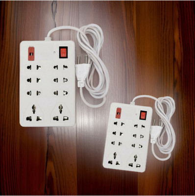 TOOLART 8 Sockets 1 Switches 8 Socket Extension Boards (White, 2 m) xsw99 Two Pin Plug(White)