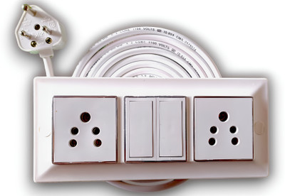 ELEMENTS HUB Electric Extension Board 6 Amp with Cord 2 Modular Socket with 2 Switch 3M cable 6 A Three Pin Socket
