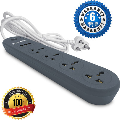 AMAZIO Extension Cord [ SHOCK PROOF ][ FIRE PROOF ] 3 USB [1.8 MTR CORD ] 10 A Three Pin Socket