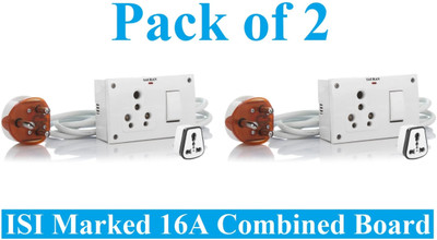 Sauran Pack of 2 16A Combined Extension Board (1 Socket And 1 Switch) With Wire ESP30 16 A Six Pin Socket