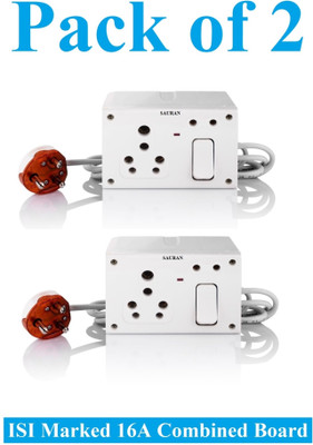 Sauran Pack of 2 16A Combined Extension Board (1 Socket And 1 Switch) With Wire ESP31.4 16 A Six Pin Socket