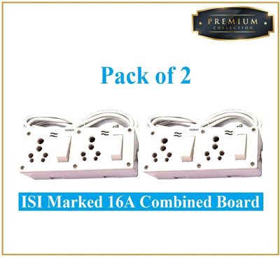Sauran Pack of 2 Premium Quality 16A Combined Extension Board With Wire PRE104.1 16 A Six Pin Socket