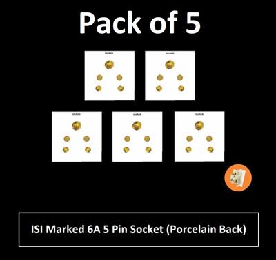 Sauran Pack of 5 6A 5 Pin Socket-Porcelain Back (EAP32.2) 6 A Five Pin Socket
