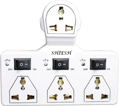 SHIESH 4 Universal Socket 3 Switch Multi Plug 220V AC 6 A Three Pin Socket