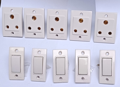 CONA Non Modular Wawa Series Socket 3Pin,6Amp 5Pcs And Switch 6Amp 1 Way 5Pcs 6 A Three Pin Socket