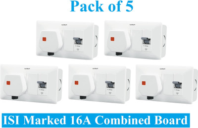 Sauran Pack of 5 16A Combined Extension Board (1 Socket And 1 MCB) ESP37.3 16 A Three Pin Socket