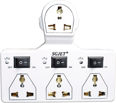 SGJET 4 Plug Point 3 Switches Extension Cord 4  Socket Extension Boards(White, 0 m)