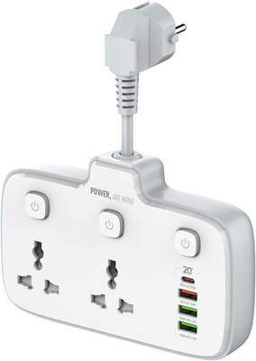 ULTRABYTES 2500W 10A Extension Power Strip with 2 Power Socket Type C PD 3.0 Fast USB Port 10 A Three Pin Socket