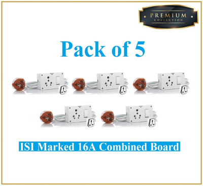 Sauran Pack of 5 Premium Quality 16A Combined Extension Board With Wire (PRE85.3) 16 A Six Pin Socket