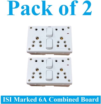 Sauran 2 Pcs 6A Combined Extension Board (2 Switch And 4 Socket) ESP3.2 6 A Five Pin Socket