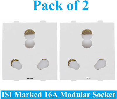 Sauran Pack of 2 16amp Modular 3 Pin Multi Socket White ESP63 16 A Three Pin Socket