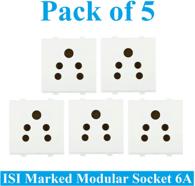 Sauran Pack of 5 6amp Modular 5 Pin Multi Socket White (ESP7.2) 6 A Five Pin Socket