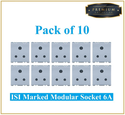 Sauran Pack of 10 Premium Quality 6amp Modular Socket (PRE28.3) 6 A Three Pin Socket