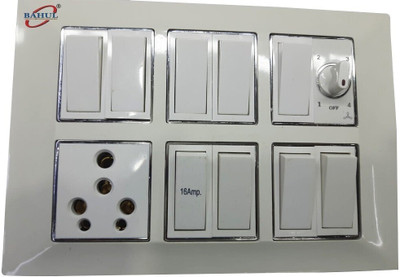 BAHUL E-09 PVC SURFACE BOARD WITH CONECTION WIRE WITH ISI SWITCHES 6 A Three Pin Socket