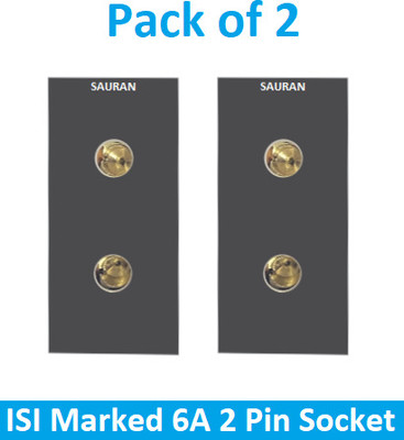 Sauran Pack of 2 6A 2 Pin Socket Modular Black (EAP65.1) 6 A Two Pin Socket