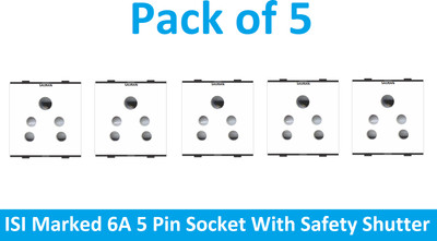 Sauran Pack of 5 5 Pin Socket With Safety Shutter (EAP94.2) 6 A Five Pin Socket