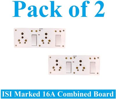 Sauran Pack of 2 16A Combined Extension Board (4 Socket And 2 Switch) ESP33.9 16 A Six Pin Socket