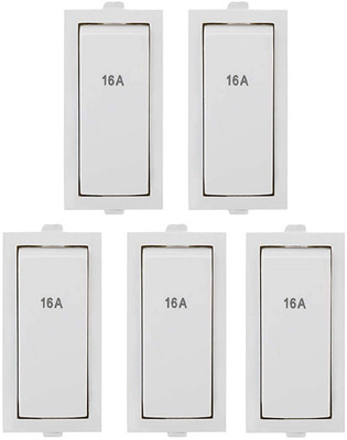 Sauran Pack of 5 Pieces 16amp ISI Marked Modular Switch White (ESP65) 16 A One Way Electrical Switch(Pack of 1 Number of Switches - 5)