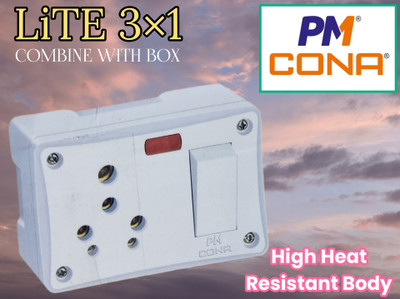 CONA Cona 4346 Super Gold 6A/16A 3 In 1 White Universal Switch Socket Combined 16 A One Way Electrical Switch(Pack of 1 Number of Switches - 1)
