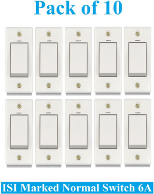 Sauran Pack of 10 Pieces 6amp ISI Marked Modular Switch White (ESP25.2) 6 A One Way Electrical Switch(Pack of 1 Number of Switches - 10)